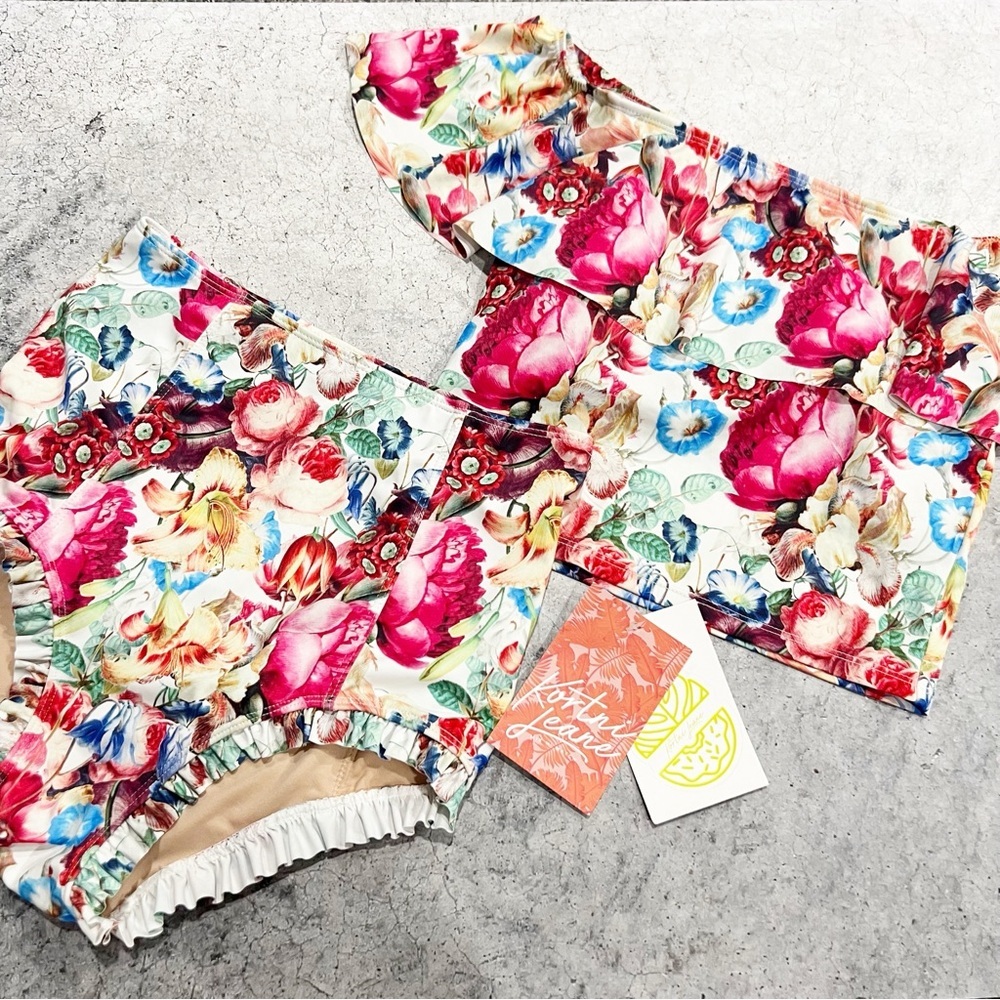 NEW NWT Kortni Jeane Women’s Floral Two Piece Set Swimsuit Tankini Pink XS